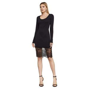 BCBGMAXAZRIA Designer Lace Trim Slip Dress Sz L Black